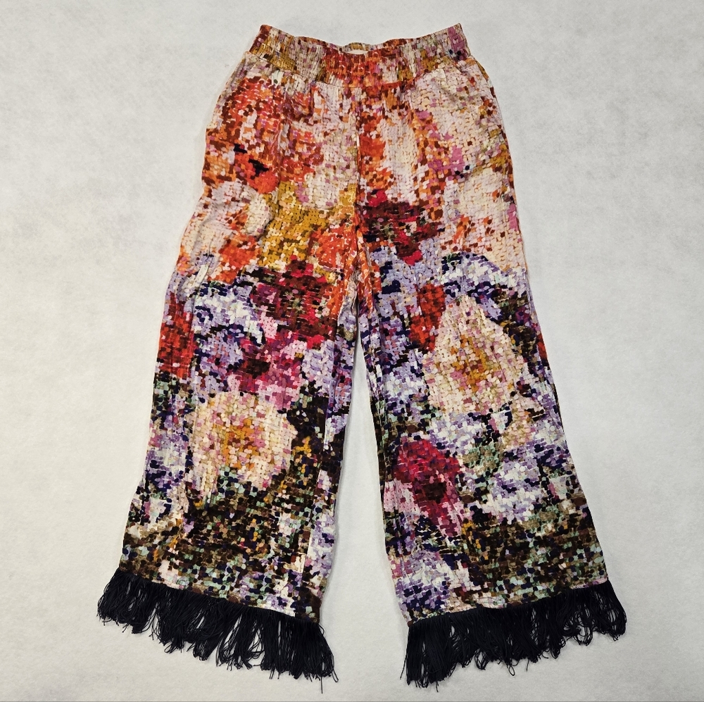 Kirstin Lamb For Anthropologie Colorful Pajama Pants with Fringe